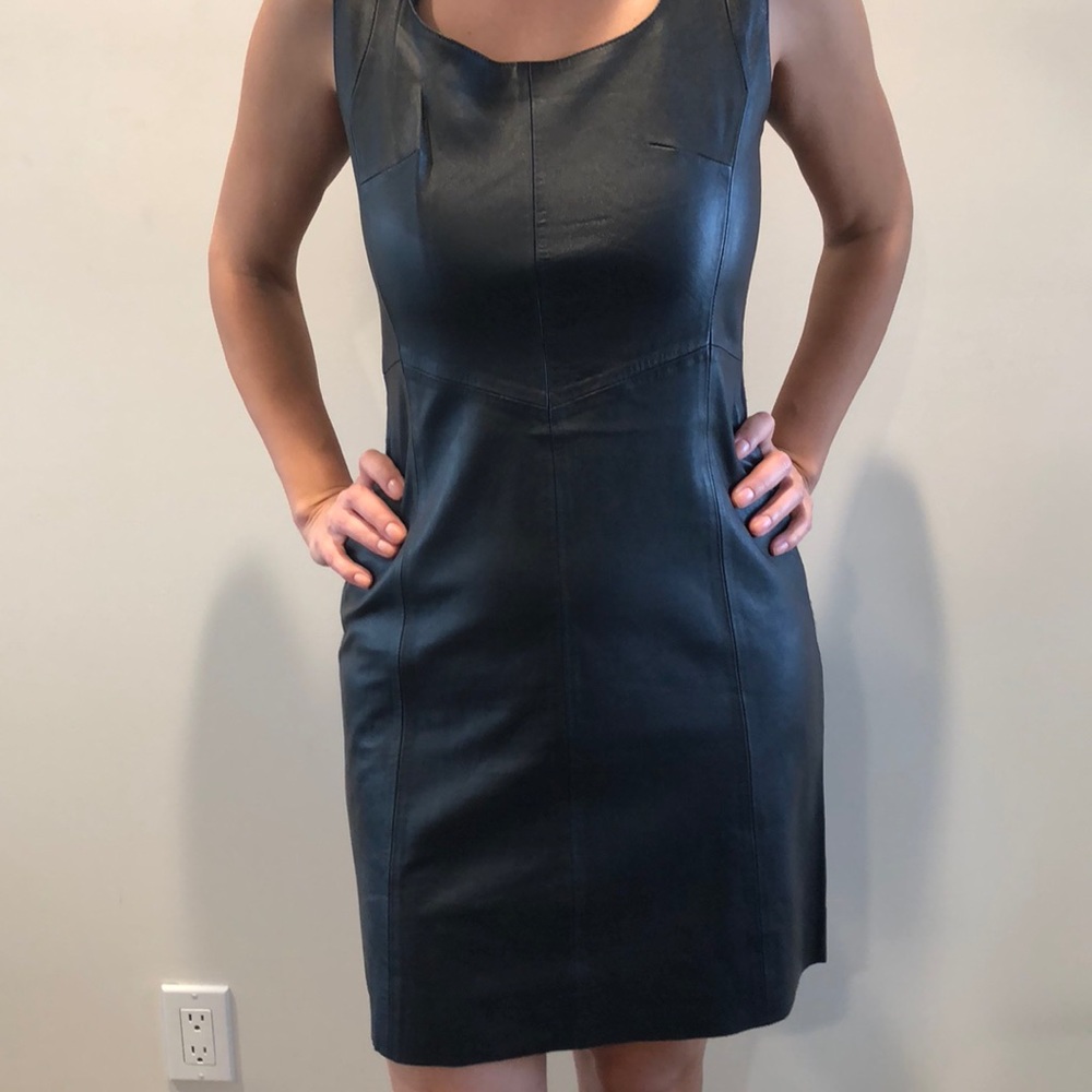 Leather mini dress.